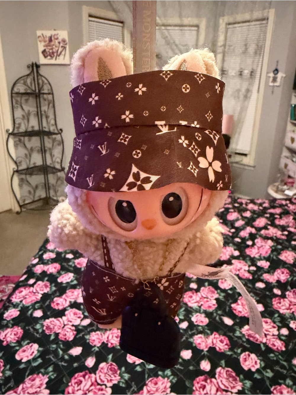 Plush Bag Charm - Pink and Brown